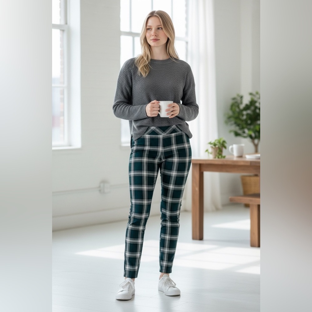 Torrid Women's Plaid Tapered Leg Pants Ponte Leggings - Dark Green and White NWT